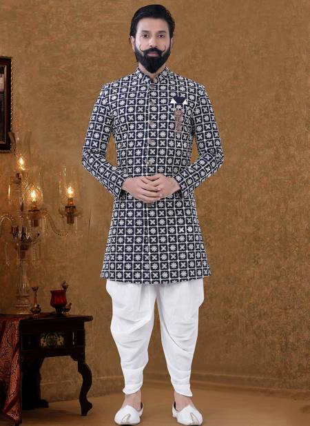 White And Black Ethnic Wear Cotton Mens Indo Western Collection KS 1565